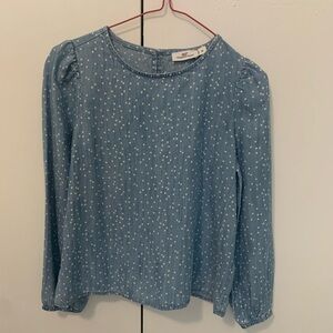 Vineyard Vines Baby Blue Polka Dots Elastic Cuffs Long Sleeve Blouse